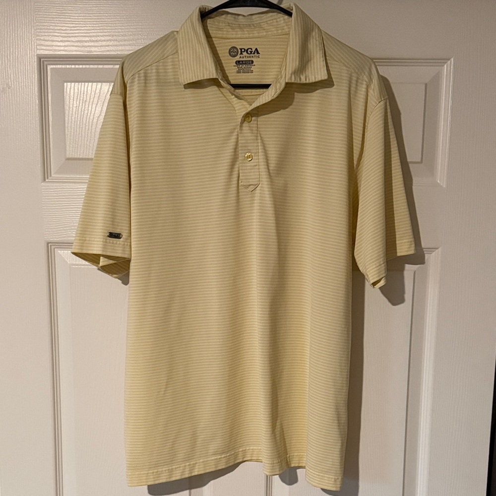 PGA Authentic Men's Yellow and White Striped Golf Polo Shirt